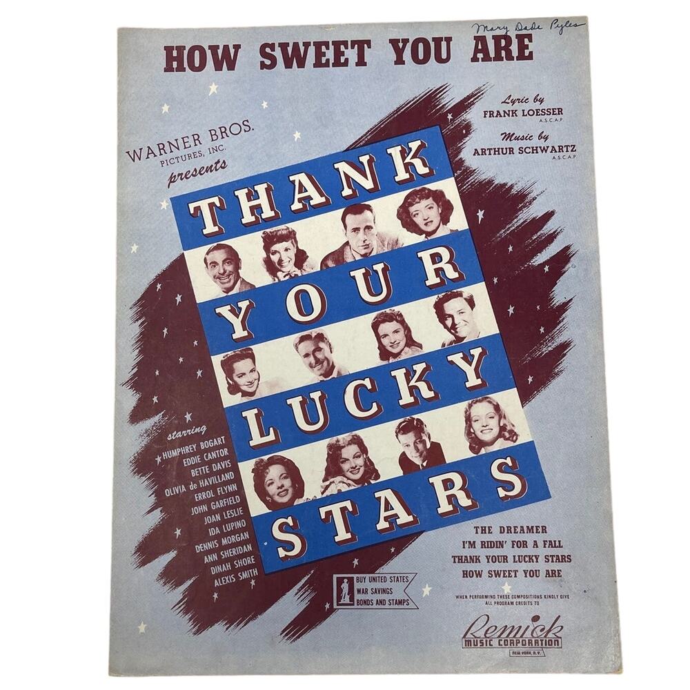 How Sweet You Are Sheet Music Warner Bros Thank Your Lucky Stars Arthur Schwartz